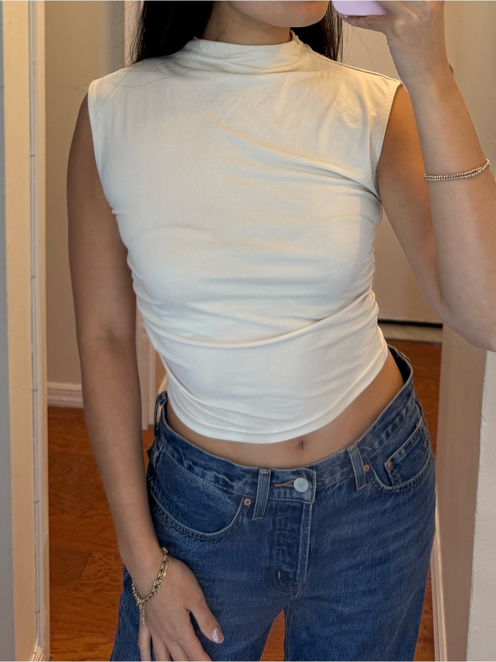Cream Draped Cowl Neck Camisole